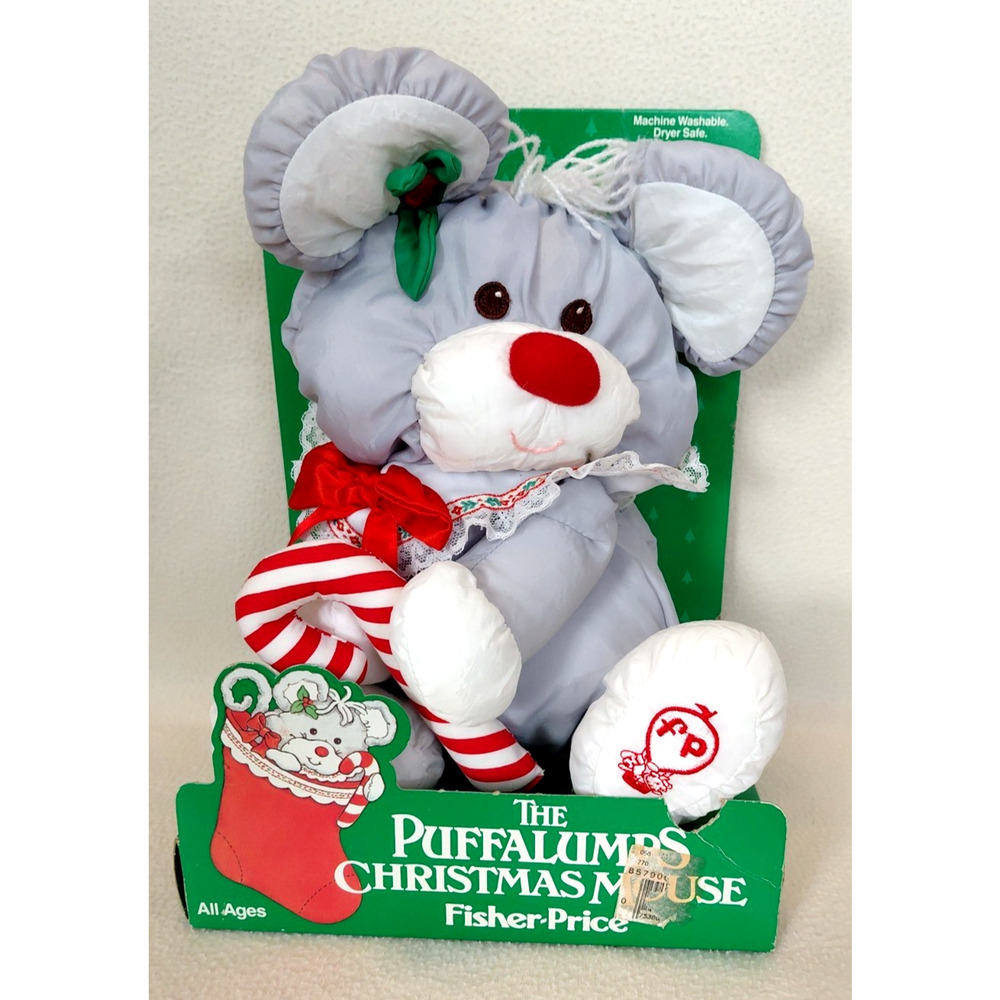 1987 Fisher-Price Puffalumps Christmas Mouse Plush #8016 **NOT ATTACHED TO BOX**
